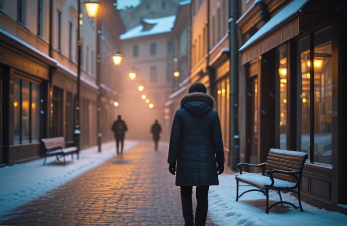 Wieczorne przechadzki w wielkich miastach zimą – spokój, blask iluminacji i wolne stoliki